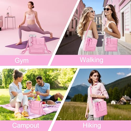 Crossbody Bag for Stanley Cup Purse, Outdoor Portable Water Bottle Holder with Adjustable Shoulder Strap - color: Pink
