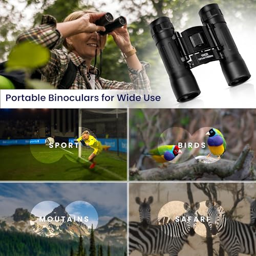 TrekTonic Compact 10x25 High Powered Binoculars For Adults and Kids, Portable with Neck Strap, Birdwatching, Outdoor Activities