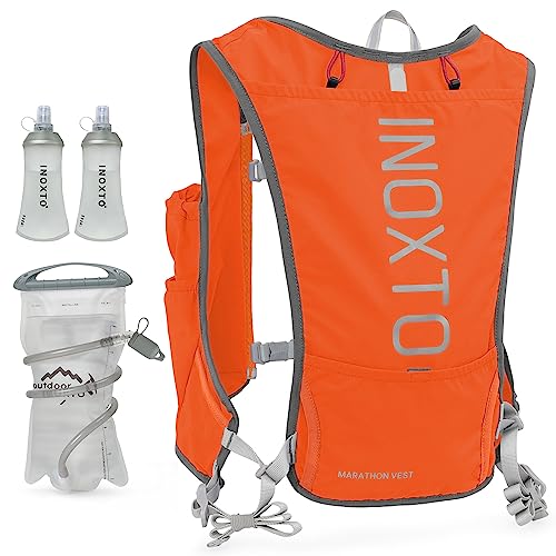 INOXTO Running Hydration Vest Backpack,Lightweight Insulated Pack with 1.5L Water Bladder Bag Daypack for Hiking Trail Running Cycling Race Marathon for Women Men - color: orange