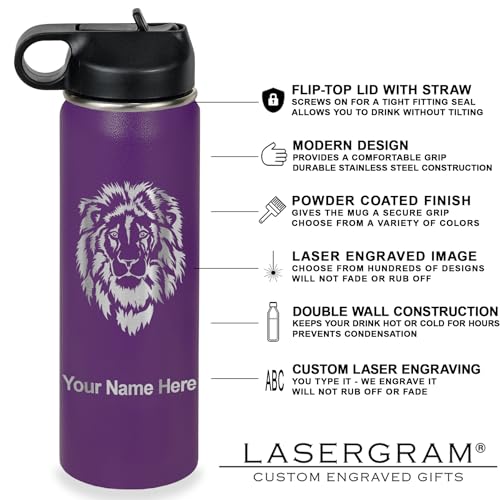 LaserGram Personalized 20oz Water Bottle, Soccer Player Man (Dark Purple) - color: Dark Purple, size: 20 Ounces