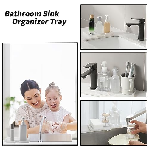 MicoYang Silicone Soap Dish with Drain Spout — Self-Draining Sink Organizer Tray for Bathroom & Kitchen, Sponges, Dispensers & Soap Holder, Non-Slip & Dishwasher Safe, Translucent (Medium, 9.6"×5.3") - color: Translucent, size: M(9.6"×5.3")