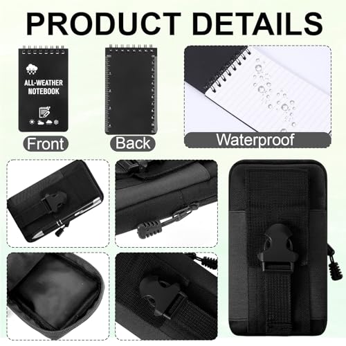 7 Piece 3 X 5 Inch Waterproof Notebook All Weather, Waterproof Notepad and Pen Write in The Rain Notebook Pocket Stone Paper Notepads Waist Pack Small Notepad for Camping Journal(Black) - color: Black