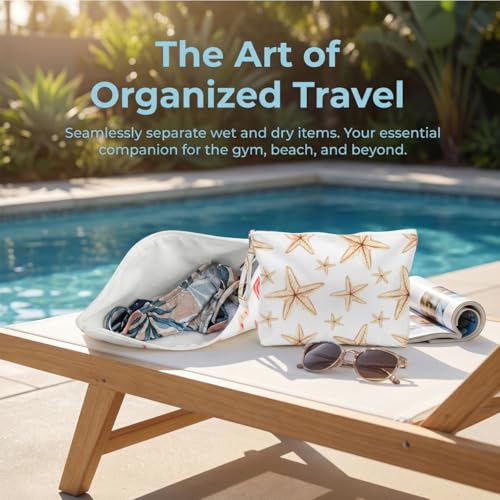 Fokongna Wet Bag, 4 Pack Pool Party Reusable Waterproof Leakproof Zipper Dry Pouch for Swimsuits Goggles Flip Flops Pool Side Toiletry Storage - color: Summer Starfish Lake Bows 01
