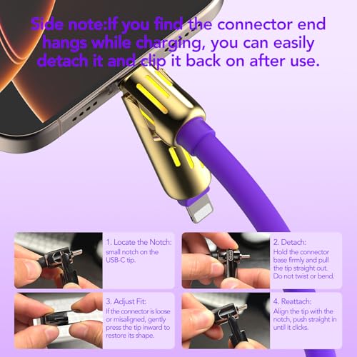 MFish 240W 4-in-1 Fast Charging Cable, Purple Gold, 6.6FT | Carrying Case, USB-A & USB-C to USB-C/Lightning, For iPhone 17/16/15/14, MacBook, iPad, Laptop, Samsung S25/S24 - color: Purple Gold, size: 6.6Ft