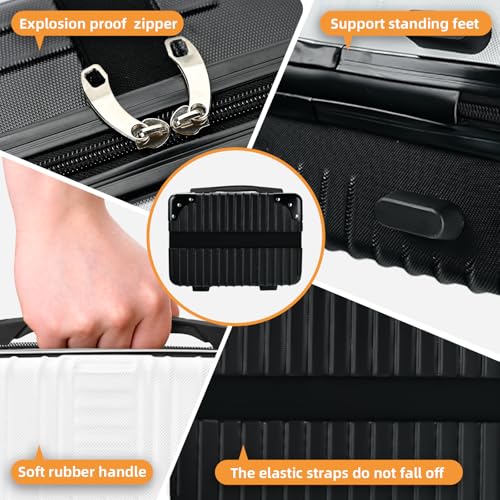 14inch Hard Shell Cosmetic Organizer Travel Train Hand Luggage Small Portable Carrying Suitcase Makeup Case Bag for Women Toiletry - color: BLACK/WHITE