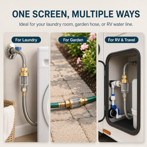 Washing Machine Inline Water Filter, Brass Sediment Filter 2 Pack | 50 micron stainless steel screen helps trap rust, sand, and sediment for washers, water heaters, and garden hose lines - color: Style B