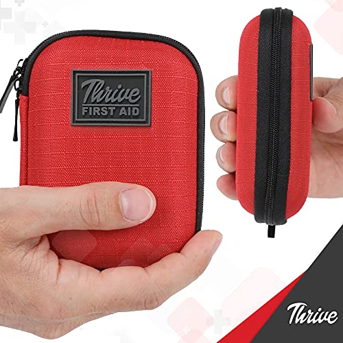 Thrive Mini First Aid Kit - Compact Travel Essentials Pack - Waterproof Camping Essentials Set - Portable Car First Aid Kit & Hiking Supplies Pouch - 66-Piece Set, Red Shell Case | Waterproof Camping Essentials Set, Portable Car First Aid Kit And Hiking S