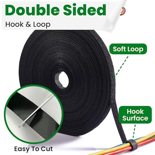 ECOHomes 1/2 Inch x 75 FT Double Sided Hook and Loop Roll Tape (Black) | Two Sides, Self Stick, No Adhesive, Reusable, Cable Ties Wrap for Cable Management, Heavy Duty, Extender Straps, Wire Strips - color: Black, size: 1/2 In x 75 FT