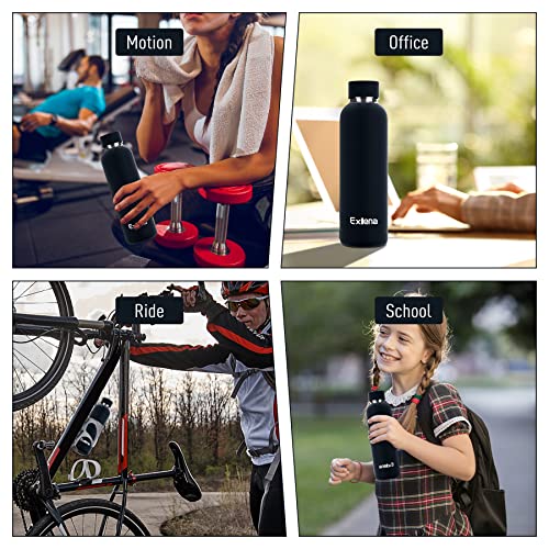 Exllena Slim Insulated Water Bottles for Travel 18oz with Clip, Double Wall Vacuum Stainless Steel Water Bottle Keeps Drinks Cold 24 Hrs/Hot 12 Hrs, 100% Leakproof, BPA Free(Black) - color: Black, size: 16.9 Ounces