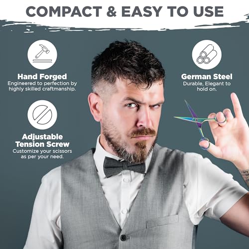 Mustache & Beard Scissors for Men – Stainless Steel Grooming Kit with Comb & Travel Case – Sharp Facial Hair Trimming Tool for Mustache, Beard, Nose & Eyebrows - color: Multi