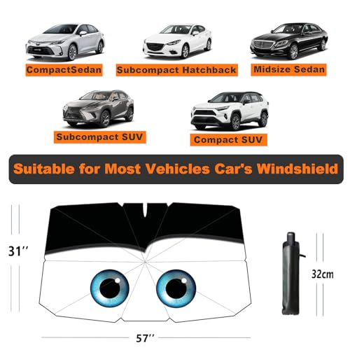 Windshield Sun Shade Umbrella for Car Front Window Sun Visor for Windshield Car Summer Accessories Protect Interior from UV Rays & Heat for Sedan, Compact SUV, Hatchbacks 57"*31" - color: Eyes