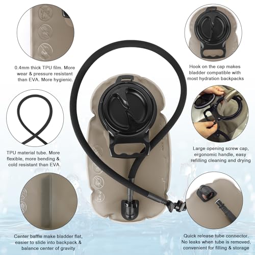 PETAC GEAR Hydration Bladder, 1.5L/2L/3L Hydration Water Bladder for Hiking Backpack, TPU Leak Proof Water Reservoir Storage Bag for Hydration Pack Replacement for Camping Cycling Running Outdoor - size: 3L