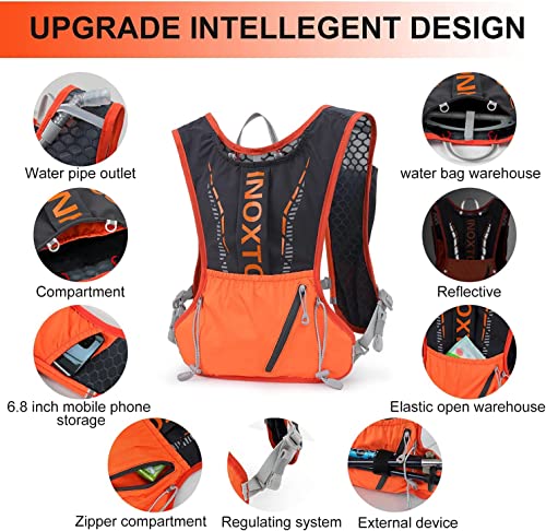 INOXTO Running Hydration Vest Backpack,Lightweight Insulated Pack with 1.5L Water Bladder Bag Daypack for Trail Hiking Running Cycling Race Marathon for Women Men - color: Dark orange stripe