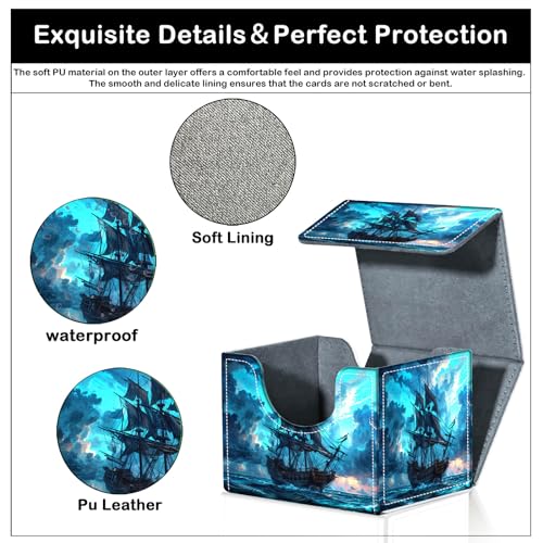 Card Deck Box for MTG Trading Cards with Magnetic Closure,Premium Card Storage Box Case Cover for TCG CCG Magic Cards,Blue Pirate Ship - color: Blue Pirate Ship