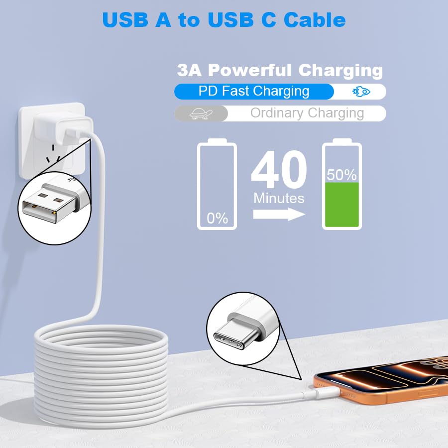 Car Carplay Cable for iPhone 17 Pro Max/Air/16/15 Pro Max/Plus/16e Cables,2Pack USB A to USB C for iPhone USB C Cord,USB C Cable for iPad Pro/iPad Air Android Charger Cord Type-C Charging Cable 10FT - color: White, size: 10FT