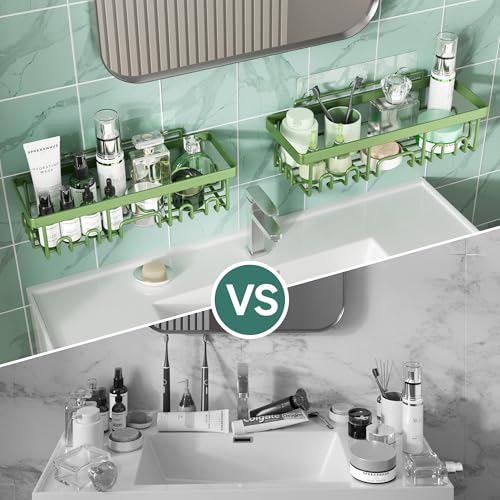 Veken Rustproof & Waterproof Shower Caddy 6-Pack, No Drilling Adhesive Shelves Rack with Soap Holder, Large Capacity Bathroom Organizers and Storage, Wall-Mounted Kitchen & Home Decor, Green - color: Green