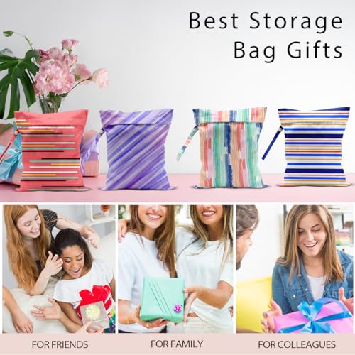 Wet Bag, 4Pcs Wet Dry Bag Set, Reusable Waterproof Bags with Bold Striped Patterns for Women, Practical for Pool Days & Daily Essentials Storage - color: Bold Striped Pattern Collection