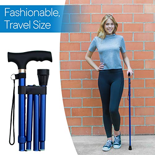 RMS Folding Cane, Adjustable, Lightweight Offset Walking Cane - color: Blue
