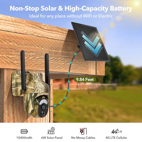 4G LTE Cellular Trail Camera, Built-in SIM Card, Solar Powered Game Camera | 2K Night Vision, No WiFi Needed, 360° Live Streaming, Motion Activated, Remote Access, for Wildlife&Hunting, IP65 Waterproof