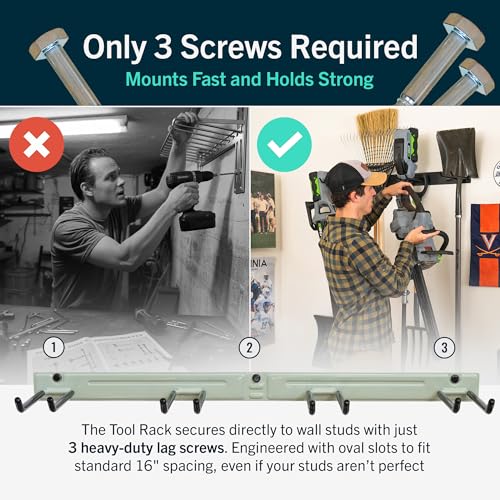 StoreYourBoard Garage Tool Organizer, 36 in, Holds 250 lb | Garden Tool Rack Wall Mount, Garden Tool Organizer, Shovel Wall Mount, Rubber Coated Hooks - color: CACTUS, size: 36" Heavy Duty Steel Rack | 4 Hooks | Holds 250lbs