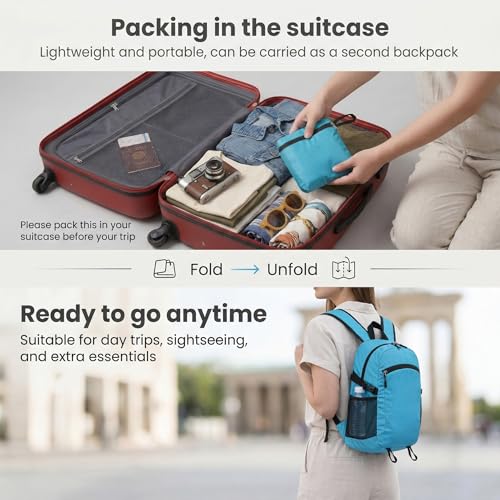 Lightweight Hiking Backpack 30L Packable Foldable Daypack Collapsible Travel Bag Water-Resistant for Women Men (Gray) - color: Gray, size: Large