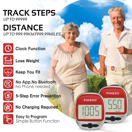 PINGKO Outdoor Multi-Function Portable Sport Pedometer Step/Distance/Calories/Counter - color: Red