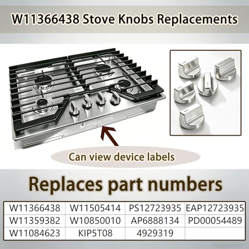 Upgraded W11366438 Stove Control Knobs (5-piece Set) - Kitchen Auxiliary StoveCompatible with Whirlpool WCG55US0HS00 WCG55US6HS00 WCG55US6HS00, KIP5T08 W10850010 Gas Stove Knobs