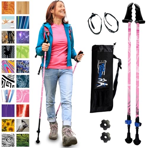 York Nordic Motivator Walking Poles for Balance and Rehab - Patented Stability Grips - Lightweight, Adjustable, and Collapsible - 2 Pieces Adjustable w/flip Locks - Heights 4'6" up to 6'2" - 230 lbs - color: Pink Cure