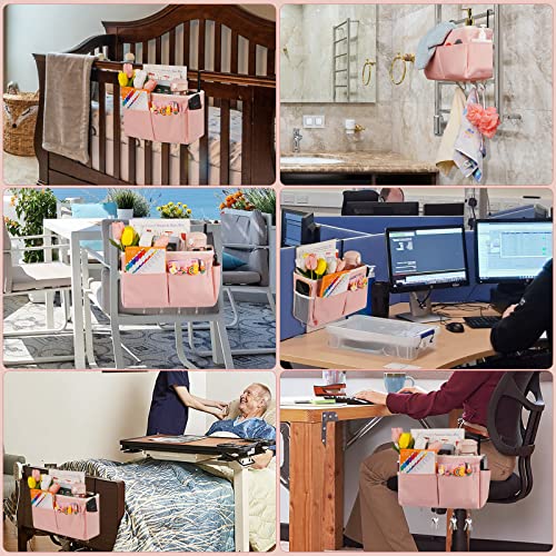 Bedside Caddy Organizer 5 Pockets and 4 Hooks for Bunk Bed Pink - color: Pink