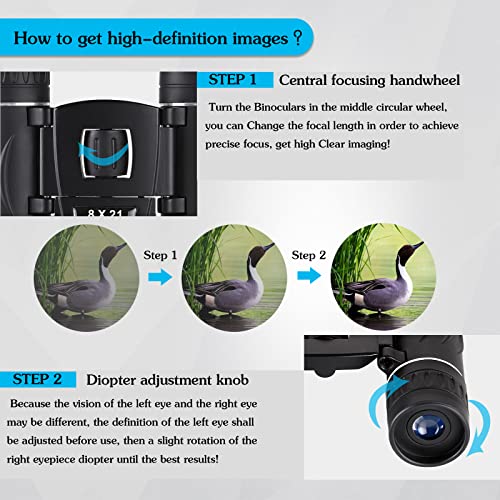 8x21 Mini Binoculars, Portable Compact Binoculars for Adults Kids | Compact Binoculars, Suitable for Bird Watching, Hunting, Travel, Sporting Events and Theater - size: 8X21
