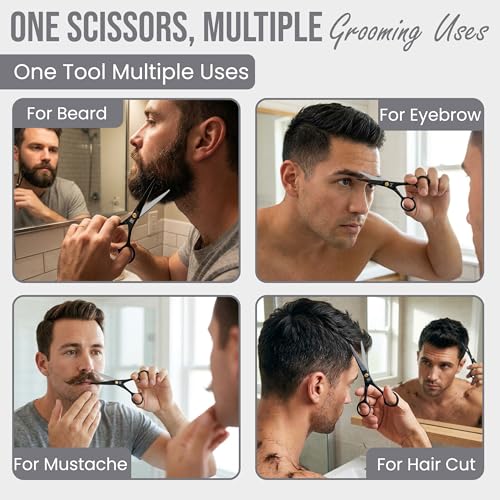 Beard & Mustache Scissors –5" Stainless Steel Grooming Kit with Case - color: Black