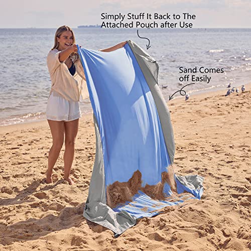 WEKAPO Beach Blanket Sandproof Waterproof, Extra Large Beach Mat, Oversized & Compact Sand Free, Quick Drying Beach Essentials for Vacation, Cruise, Picnic & Camping with Stakes - color: Periwinkle Blue, size: 9x7 FT (1～5 person)