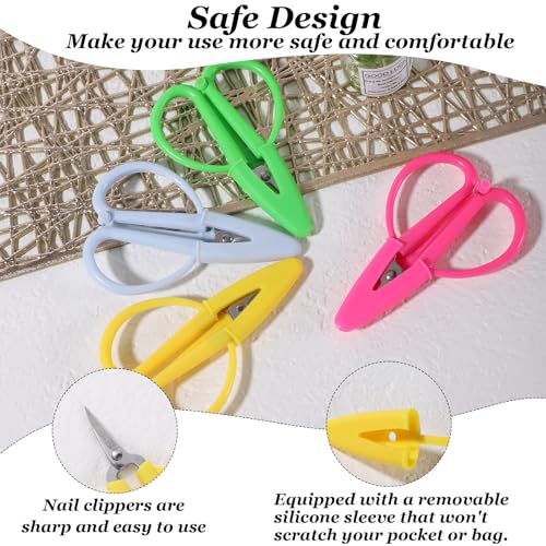 4 Pcs Tiny Small Scissor with Cover Multicolor Tiny Travel Scissors Mini Scissors Set 2.6x1.7 Inch Stainless Steel Detail Sewing Scissor for Sewing Crafts Yarn