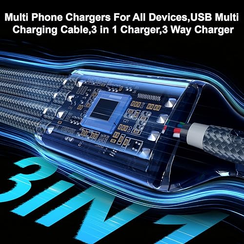 Multi Charging Cable 4ft 2Pack 4 in 1 Charger Cord,Doub Tyep-C Rapid Cable | Nylon Braided Cable USB Charging Cable Multi Phone Charger Cord with Type C Micro Lightning for Apple iPhone17-5 Cell Phones - color: Grey-4in1