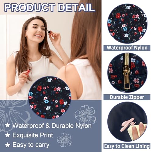UIXIZQ Waterproof Small Floral Pencil Case Makeup Bag for Purse,Cute Flower Pencil Pouch Preppy Nylon Makeup Brush Holder with Zipper,Girls Portable Storage Case Pen Bag for Work(Slim Black-Flowers) - color: Black-Flowers, size: Slim