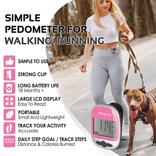 PINGKO Outdoor Multi-Function Portable Sport Pedometer Step/Distance/Calories/Counter - color: Pink