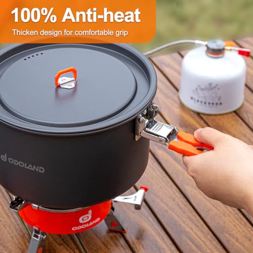 Odoland Camping Cookware Mess Kit, Camping Cooking Pot Fry Pan and 1.1L Kettle Set, Portable Camping Cookware Set with Mesh Bag for Camping, Backpacking, Outdoor Cooking and Picnic - size: 1.9L Pot + 0.86L Fry Pan + 1.1L Kettle