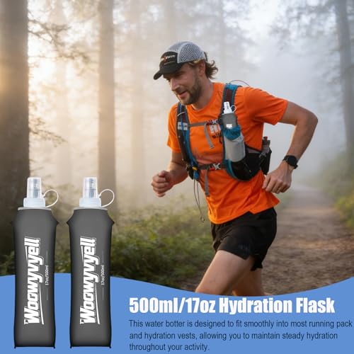 Running Vest Soft Flask, 2PCS BPA-Free 500ml Collapsible Water Bottle for Hydration Backpack, Collapsible Water Bottles for Marathon Hiking Cycling Climbing - color: Deep Grey