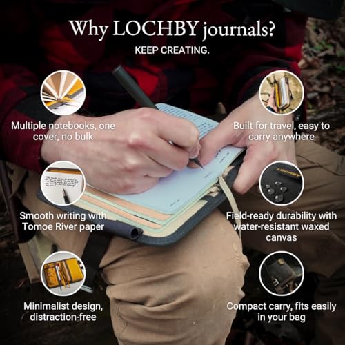 LOCHBY® Mini Field Journal | Water Resistant Waxed Canvas | Pen Loop | Included Tomoe River Notebook | Perfect for Travel, Art, Bullet Journal - color: Black, size: Pocket-size Hook