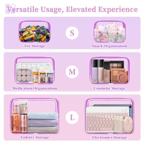 TISRATOK 12 PCS Clear Makeup Bags with Zipper, TSA Approved Toiletry Pouch - color: Purple, size: medium