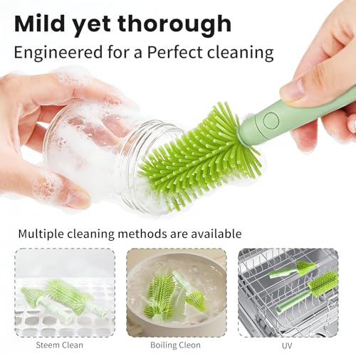 LEQXGO Travel Baby Bottle Cleaner Kit with Storage Case, 7-in-1 Baby Bottle Brush Set with Drying Rack for Breast Pump Parts, Bottle Washing Kit - Baby Travel Essential for Flying & On-the-Go (Green) - color: Green