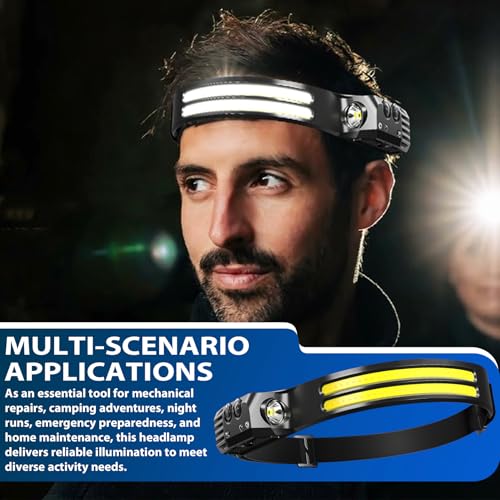 Rechargeable Headlamps 12 Pack, LED Headlight 230° Ultra Wide Beam, 6 Modes Waterproof Head Lamp, Hands-Free Forehead Light for Camping, Hiking, Running, Outdoor Gear