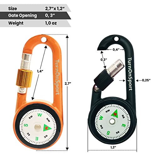 2 Pack Carabiner Clip On Compass Hiking - Compact Compass Keychain Backpacks | Small Pocket Magnetic Compass Keychain for Kids - Twist Lock | Keyring Keychains Outdoor Survival Camping