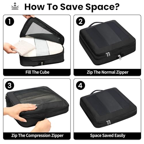 Compression Packing Cubes for Travel, Lightweight Vacation Travel Essentials, Travel Accessories for Suitcase Organizer Bags Set, Durable Luggage Organizer