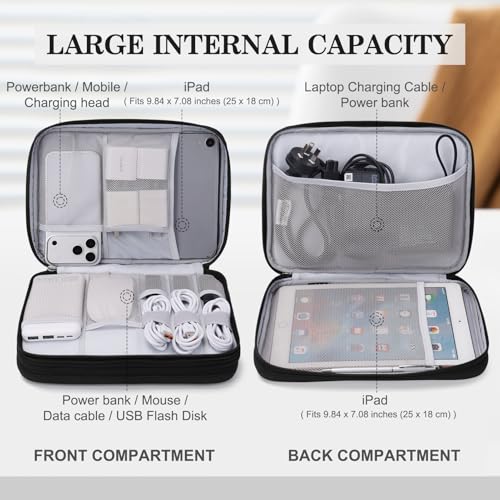 FYY Electronic Organizer, Travel Tech Pouch Bag, Extra Large, Black Quilted - color: Black Quilted, size: 10.8 x 8 x 3.15 inches