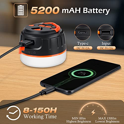 Sinvitron LED Camping Lantern Rechargeable with Remote Control - 1000LM 150H Runtime Tent Light, 5200mAh Water-Resistant Emergency Light for Hurricane Power Outages, Hiking Home - style: 1Pack Black&Org