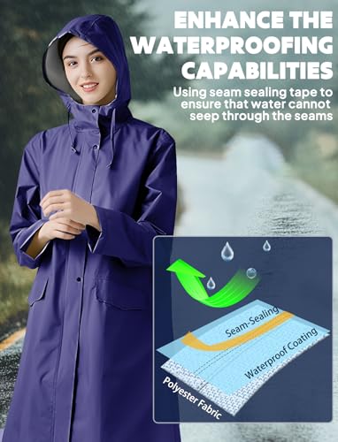 ANYOO Waterproof Rain Poncho Lightweight Reusable Hiking Hooded Coat Jacket for Outdoor Activities - color: Dark Blue