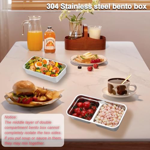 Grab and Go Snack Containers Stainless Steel, Reusable Snack Condiment Containers with Lids, Double &Single Compartment Food Lunch Meal Container Prep for Work & Trave, Dishwasher Safe, 4 PCS.