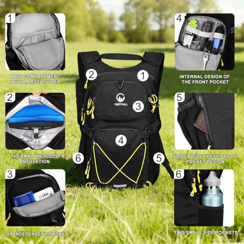 Hydration Backpack 22L, Hiking Backpack with 2L Leakproof Bladder, Sewn-in Rain Cover, Insulated Compartment for Men & Women Running, Cycling, Camping - color: Black