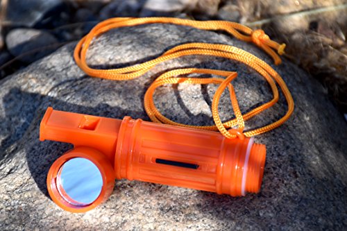 SE 5-in-1 Orange Survival Whistle with Compass, Signaling Mirror, Lanyard, and Fire Starter - 112dB, 4.5-Inch Length - Ideal for Hiking, Camping, Emergencies - CCH5-1 - size: 1 Piece